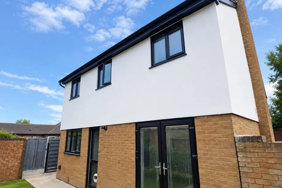 Finished house front in cream render
